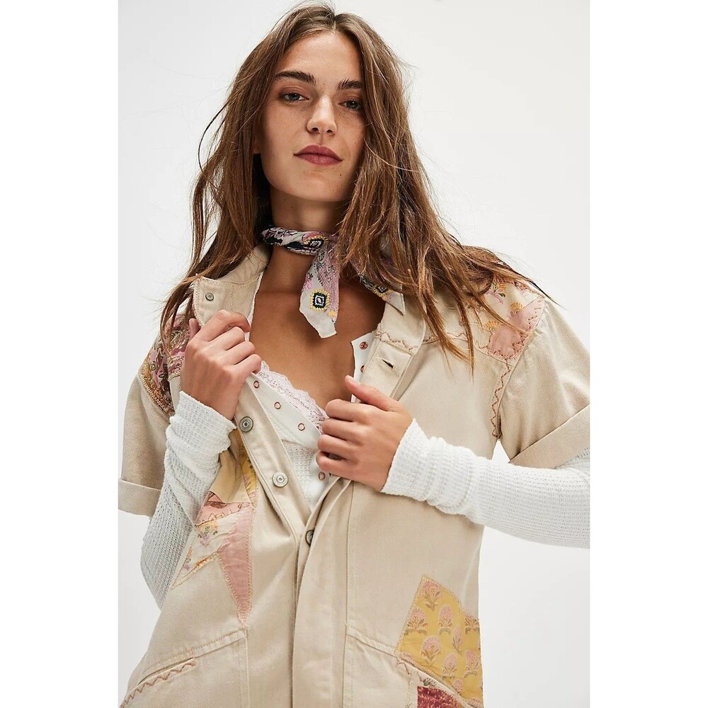 Free People We The Free Glory Days Jumpsuit Utility Patchwork Cotton M 285765 - Picture 4 of 9